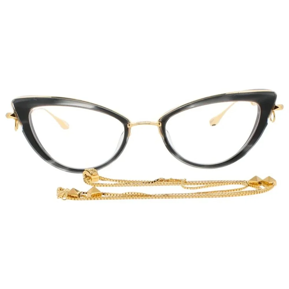 NWT VALENTINO EYEGLASSES CAT EYE WOMEN GOLD/BLACK WITH CHAIN